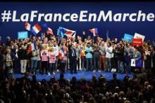 Emmanuel Macron, candidat du mouvement En Marche! à la présidentielle, lors d'un meeting à Toulon, l