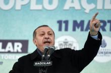 Le présiden turc Rece^p Tayyip Erdogan lors d'un meeting le 11 mars 2017 à Istanbul