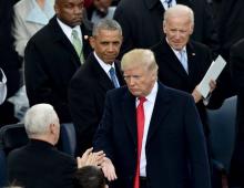 Barack Obama accueille le nouveau président Donald Trump à la Maison Blanche à Washington, le 20 jan