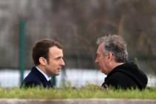 François Bayrou (d) et Emmanuel Macron le 24 février 2017 lors des obsèques de Xavier Beulin, présid