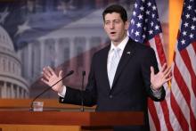 Le porte-parole de la Maison Blanche, Paul Ryan, lors d'une conférence de presse sur l'abrogation de