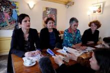 Sandrine Rousseau, Isabelle Attard, Annie Lahmer, et Elen Debost, lors d'une conférence de presse à 