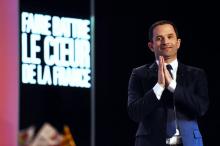 Benoît Hamon, le candidat PS à l'élection présidentielle, lors d'un meeting à Montpelliers, le 30 ma