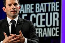 Benoît Hamon au cours d'un meeting à Villeurbanne, le 11 avril 2017