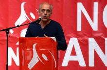 Philippe Poutou, candidat à la présidentielle pour le Nouveau parti anti-capitaliste (NPA), en meeti