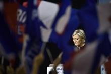 Marine Le Pen lors d'un meeting à Perpignan, le 15 avril 2015