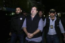 Javier Duarte (c), ancien gouverneur de l'Etat mexicain de Veracruz accusé d'avoir détourné des cent