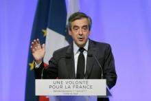 François Fillon, la candidat LR à l'élection présidentielle, lors d'un meeting à Sarrola-Carpino prè