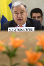 Le secrétaire général de l'ONU Antonio Guterres, à l'ouverture d'une réunion de haut niveau sur la c