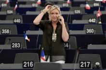 La présidente du Front national Marine Le Pen au Parlement européen à Strasbourg, le 14 septembre 20