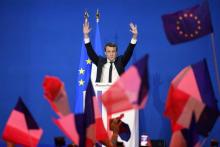 Emmanuel Macron, le candidat d'En Marche! à l'élection présidentielle, lors de son discours après le