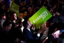 Benoît Hamon, candidat socialiste à la présidentielle, en réunion de campagne à Rennes, le 14 avril 