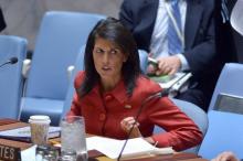 L'ambassadrice des États-Unis à l'ONU, Nikki Haley , le 7 avril 2017 à New-York