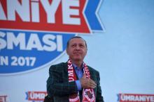 Le président turc Recep Tayyip Erdogan lors d'un meeting à Istanbul, le 15 avril 2017, à la veille d