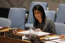 Nikki Haley, l'ambassadrice américaine à l'ONU, à New-York, le 12 avril 2017