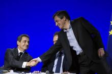 L'ancien président de la République Nicolas Sarkozy (g) et le candidat LR à la présidentielle Franço