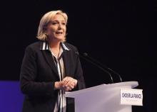 Marine Le Pen lors d'un meeting de campagne à Nice le 27 avril 2017