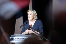 La présidente du Front national Marine Le Pen à Ajaccio le 8 avril 2017