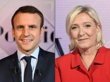 Affiches de campagne de Marine Le Pen et Emmanuel Macron, le 21 avril 2017 à Lyon