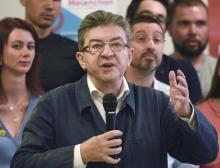 Jean-Luc Mélenchon, chef de file de la France insoumise, lors d'une conférence de presse à Lille, le