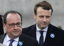 Francois Hollande et Emmanuel Macron, lors des dernières cérémonies de célébration du 8 mai 1945, à 