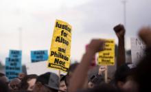 Manifestation à Chicago, le 7 juillet 2016, après la mort du vendeur ambulant noir Alton Sterling tu