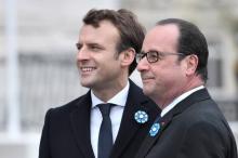 Le président élu français Emmanuel Macron et le président sortant François Hollande à Paris, le 8 ma