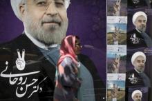 Des supporters du président iranien Hassan Rohani, candidat à sa propre succession, à Ardabil le 17 