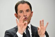 Le candidat socialiste à l'élection présidentielle française Benoit Hamon lors d'un meeting le 12 ma