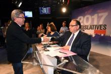 Jean-Luc Mélenchon et Patrick Mennucci sur le plateau de France 3, à Marseille le 7 juin 2017