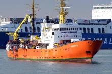 Le navire Aquarius dans le port de Catane en Sicile le 21 mars 2017