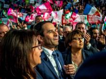 Benoît Hamon (c), Martine Aubry (d) et Cécile Duflot, le 29 mars 2017 à Lille