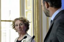 La ministre du Travail Muriel Penicaud, lors d'une conférence de presse avec le Premier ministre Edo