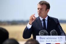 Le président Emmanuel Macron, lors d'un discours sur la base aérienne d'Istres (Bouces-du-Rhône), le