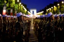 Des soldats de la Légion étrangère lors d'une répétition en vue du défilé annuel du 14 juillet, le 1