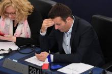 Le vice-président du Front national Florian Philippot au Parlement européen à Strasbourg, le 5 juill