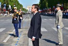 Le président Emmanuel Macron, au défilé militaire sur les Champs-Elysées à Paris le 14 juillet 2017