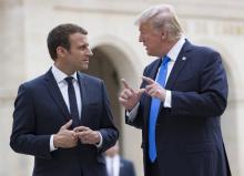 Le président Emmanuel Macron et son homologue américain Donald Trump, le 13 juillet 2017 aux Invalid