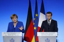 Le président français Emmanuel Macron et la chancelière allemande Angela Merkel à Paris le 13 juille