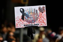 Un dessin en hommage aux victimes de l'attentat de Barcelone, le 18 août 2017 dans la capitale catal