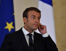 Emmanuel Macron lors d'une conférence de presse à Bucarest le 24 août 2017 pendant sa tournée en Eur