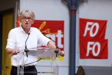 Le secrétaire général de Force Ouvrière Jean-Claude Mailly lors d'un discours contre la loi travail 