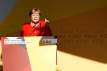 La chancelière allemande Angela Merkel, lors d'un meeting de campagne à Bitterfeld-Wolfen, le 29 aoû