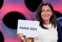 La maire de Paris Anne Hidalgo, heureuse de décrocher les JO de 2024 à l'issue d'un vote du CIO à Li