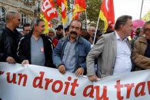 Philippe Martinez (c), secrétaire général de la CGT, le 21 septembre 2017 à Paris