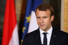 Emmanuel Macron lors d'une conférence de presse avec le Premier ministre néerlandais à l'Elysée à Pa