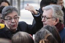 Jean-Luc Mélenchon (g), candidat "La France insoumise" à la présidentielle, et Pierre Laurent (d), s