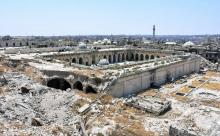 Vue générale de la destruction sur le site de la mosquée des Omeyyades, le 22 juillet 2017 à Alep, e