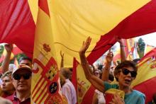 Manifestation pour défendre l'unité de l'Espagne à la veille d'un référendum d'autodétermination con