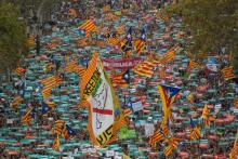 Manifestation de soutien aux dirigeants catalans séparatistes, le 21 octobre 2017 à Barcelone